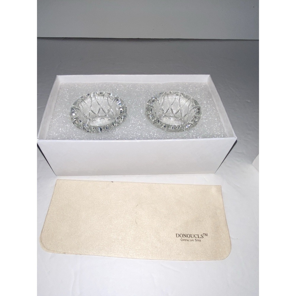 DONOUCLS Crystal Tealight Candle Holders‎ Handcut 2.4'' X 1.7'' Set Of 2 NIB